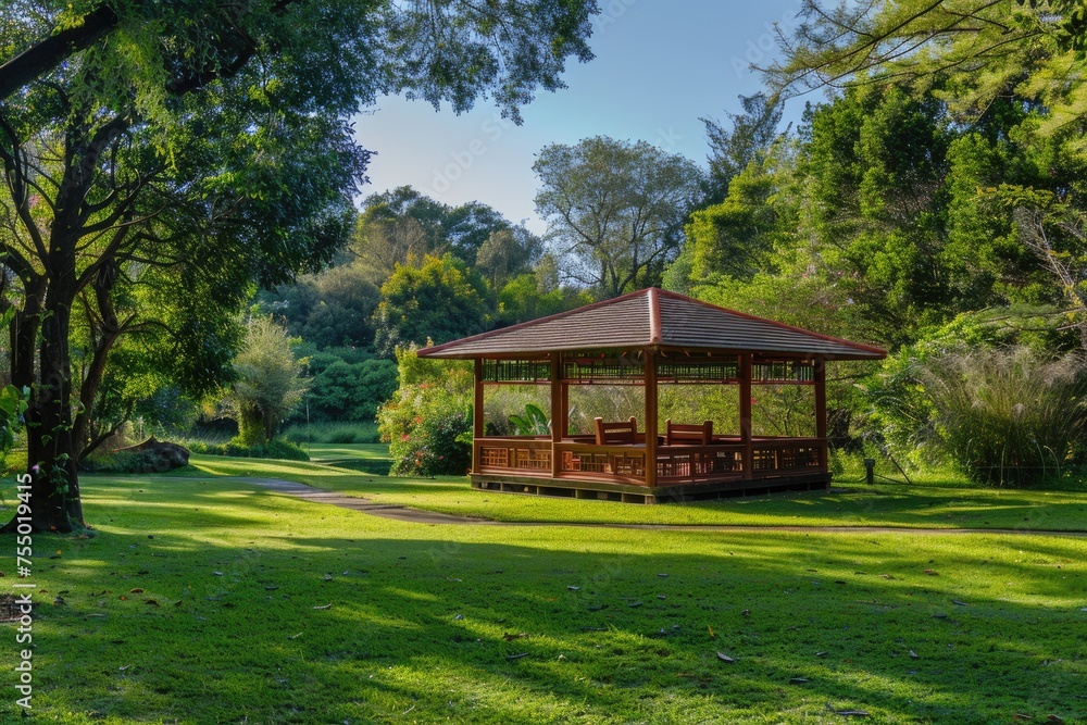 Green Oasis: A Colorful Pavilion Amidst the Beauty of Nature - Perfect for Leisure Picnics in the Park