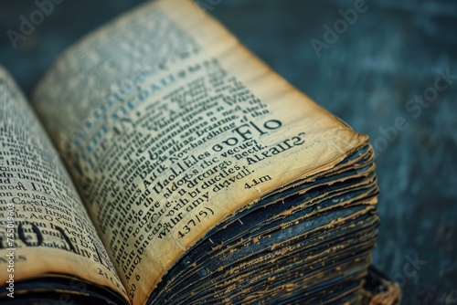 Incredible Closeup of Antique English Dictionary Page with Bold Incredible Text on Black Aged Background
