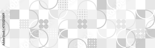 Seamless pattern for trendy white background for textile or wallpaper. Mosaic with gray texture of geometric shapes, template for web design.