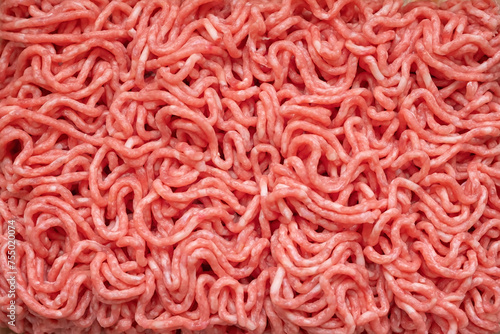 texture of minced meat, closeup of minced veal, minced pork, ground pork, raw ground beef, Top view of raw minced beef meat, background