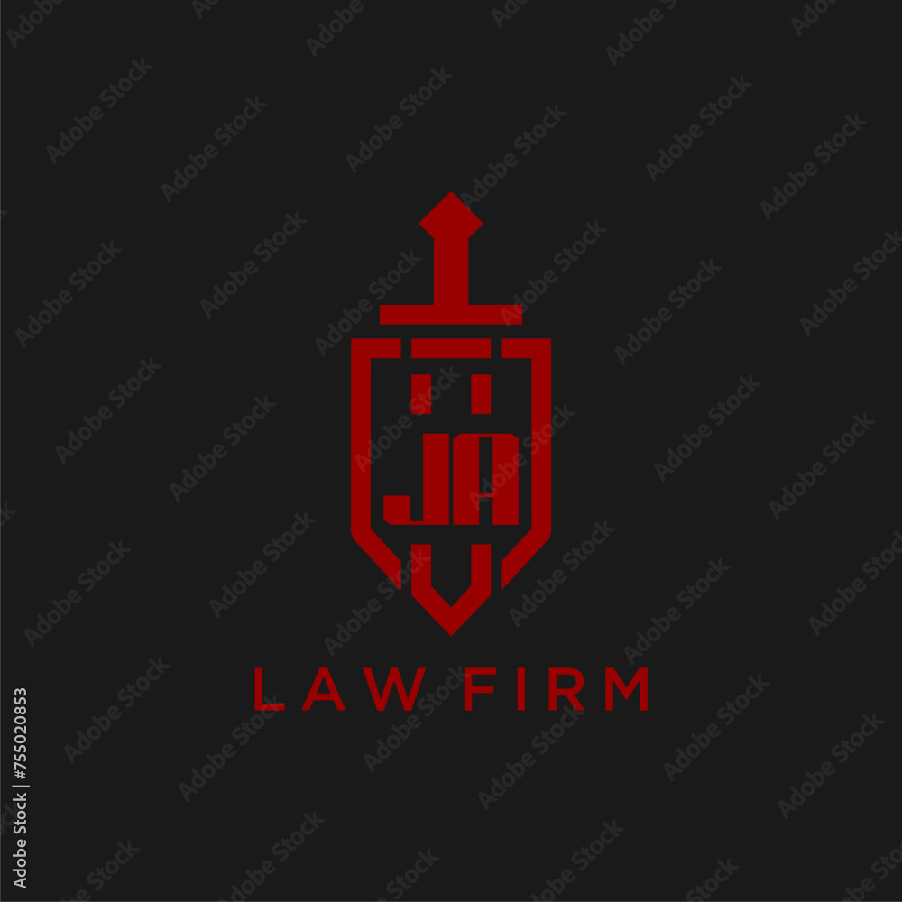 JA initial monogram for law firm with sword and shield logo image
