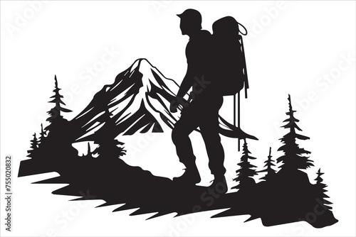 hiker silhouette vector illustration