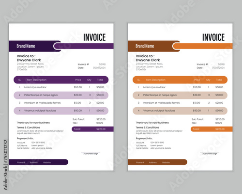 Minimal invoice template vector design