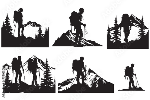 Hiking Silhouette Vector Bundle