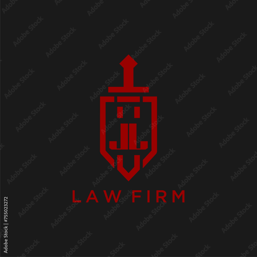 JL initial monogram for law firm with sword and shield logo image JL initial monogram for law firm with sword and shield logo image