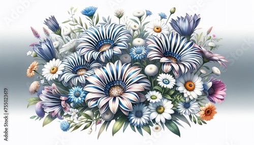 Watercolor illustration of Zebra Blue Flowers photo