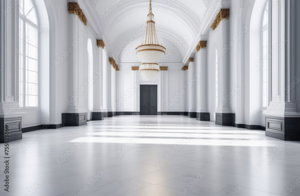 Empty big white hall interior. interior of an empty exhibition hall