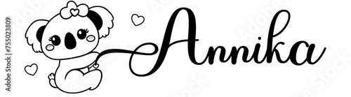 Annika - black color - name written - Word with Koala kawaii for websites, baby shower, greetings, banners, cards,, t-shirt, sweatshirt, prints, cricut, silhouette, sublimation	