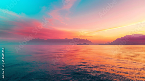 A colorful sunrise casting warm hues over a calm