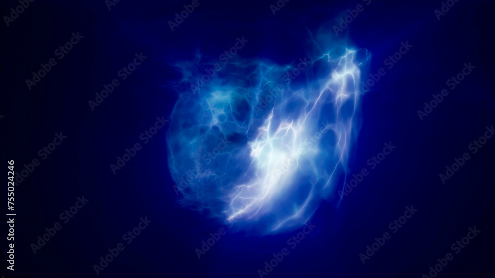 Blue purple energy magic waves and lines of liquid plasma smoke particles futuristic . Abstract background