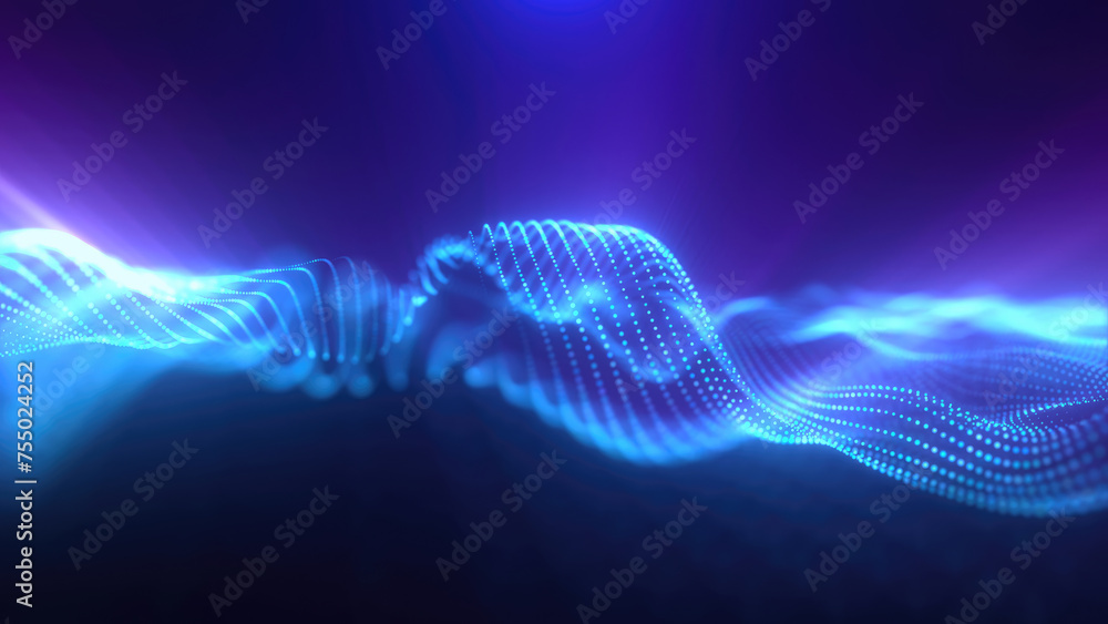 Blue energy magic waves high tech digital iridescent morphing with light rays lines and energy particles. Abstract background Blue energy magic waves high tech digital iridescent morphing with light rays lines and energy particles. Abstract background