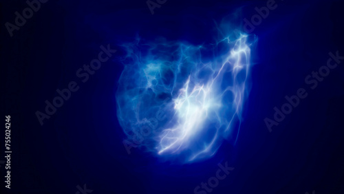 Blue purple energy magic waves and lines of liquid plasma smoke particles futuristic . Abstract background © Bolbik