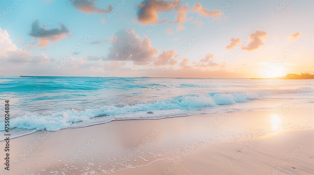 Breathtaking Sunrise Over Turquoise Ocean Beach Waters