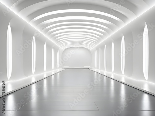 a futuristic, minimalist corridor that is mostly white