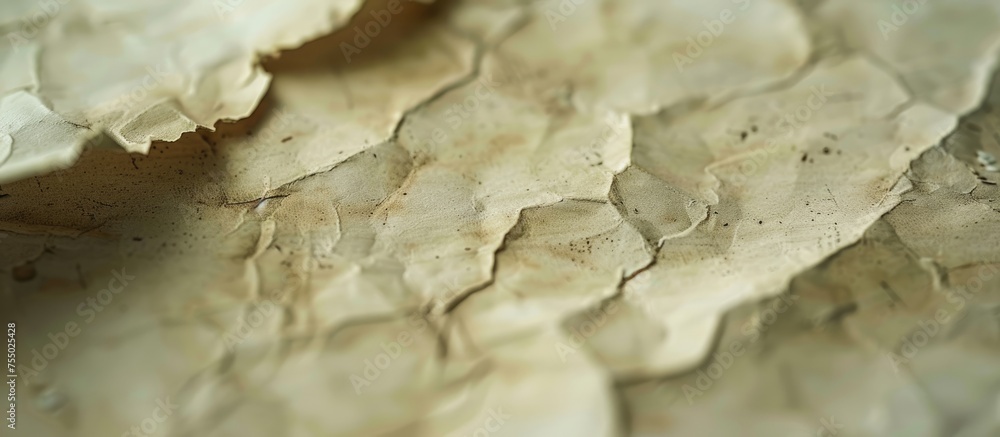A close up of a crumpled piece of beige paper resembling a natural material with a unique pattern, similar to rock or wood, could be used as ingredient in a creative dish or event decor A close up of a crumpled piece of beige paper resembling a natural material with a unique pattern, similar to rock or wood, could be used as ingredient in a creative dish or event decor