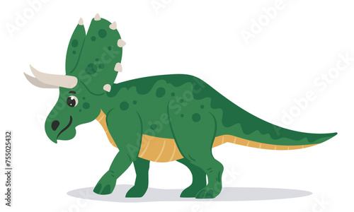 Cartoon triceratops. Cute jurassic dinosaur  ancient triceratops reptile flat vector illustration. Prehistoric era animal