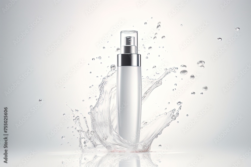 cosmetic product in white bottle and splashes cosmetic product in white bottle and splashes