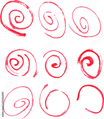 筆で描かれた赤い丸のペイント素材　ベクター