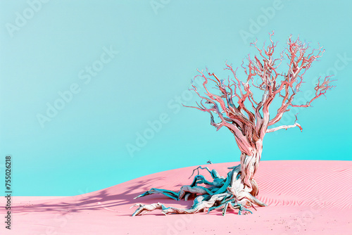 Surreal Desert Landscape at Sunset in Namibia, Vibrant Orange Dunes with Acacia Trees, Stunning Nature Scenery