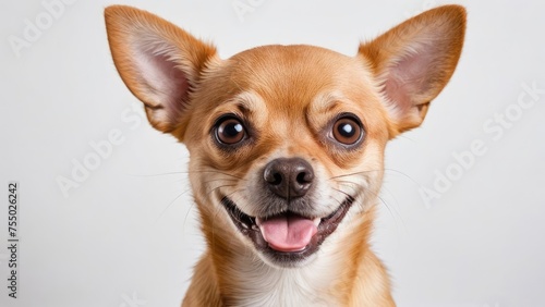 Portrait of Red smooth coat chihuahua dog on grey background © QuoDesign