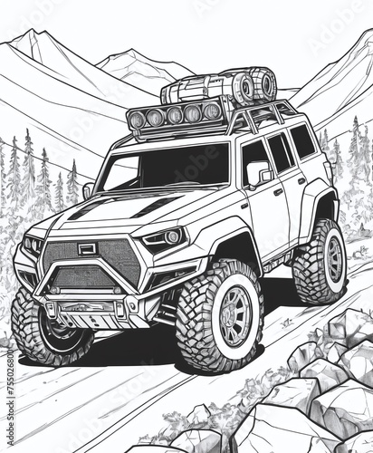 Sports car line drawing coloring book page. cartoons for preschool children