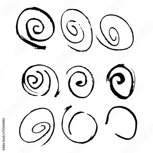 筆で描かれた黒い丸のペイント素材　ベクター