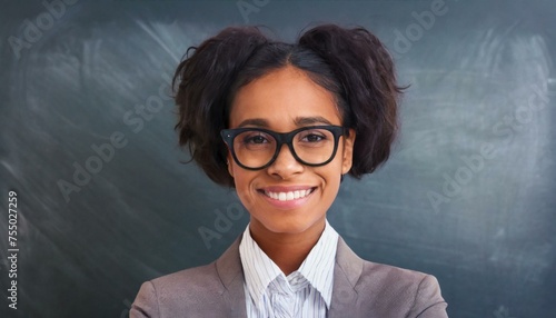 teacher with eyeglasses against blackboard 