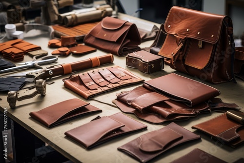 Meticulous Making leather goods craft. Design tool. Generate Ai