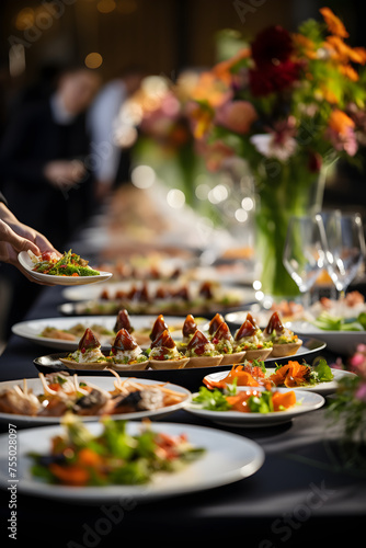 Luxurious Catering Spread at a Formal Event Showcasing a Variety of Gourmet Dishes