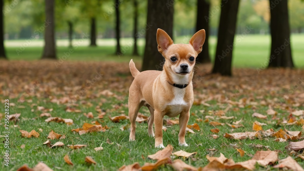 Red smooth coat chihuahua dog in the park Red smooth coat chihuahua dog in the park