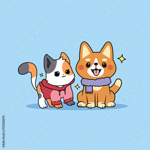 Cute pet animals in clothes.