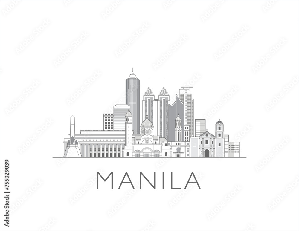 Manila, skyline cityscape line art style vector illustration