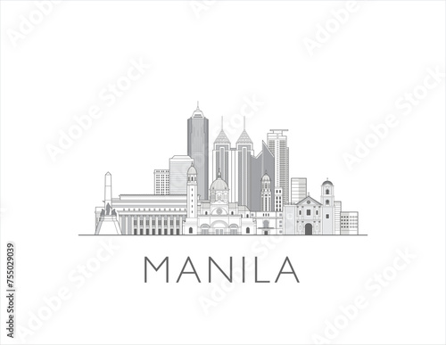 Manila  skyline cityscape line art style vector illustration