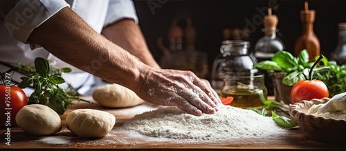 Kneading Dough on Wooden Cu...