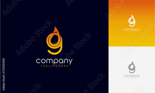 Initial Letter g lowercase gradient colours with Oil and gas logo design letter with oil drop vector logo inside