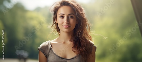 Serene Woman with Flowing H...