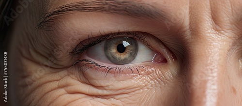 Intense Gaze: Close-up of a Woman's Eye with a Large Pupil Revealing Emotions photo