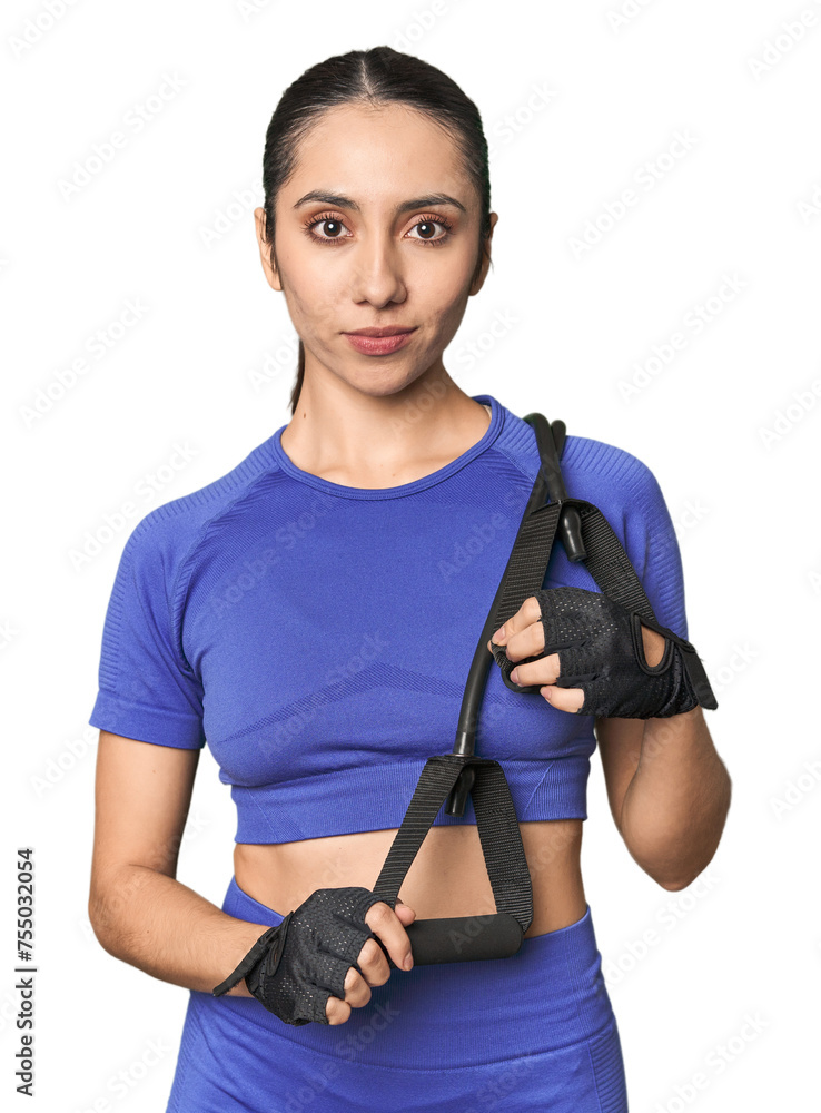 Young Caucasian athlete with resistance bands Young Caucasian athlete with resistance bands