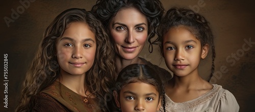 Stylish Mom and Two Beautiful Daughters Strike a Pose for Family Portrait