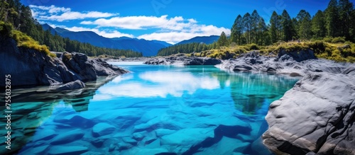 Tranquil Flowing River with Crystal Clear Waters Reflecting Nature s Beauty