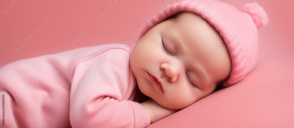 Serenity in Slumber: Peaceful Baby Resting on Soft Pink Blanket Serenity in Slumber: Peaceful Baby Resting on Soft Pink Blanket