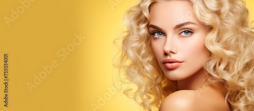 Ethereal Beauty: Serene Woman with Flowing Blonde Hair and Radiant Blue Eyes