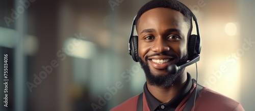 Cheerful Man in Headset Smi...