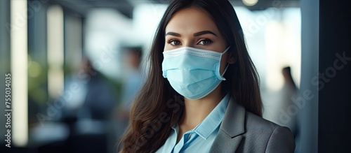 Confident woman with face mask in urban setting, protection during pandemic