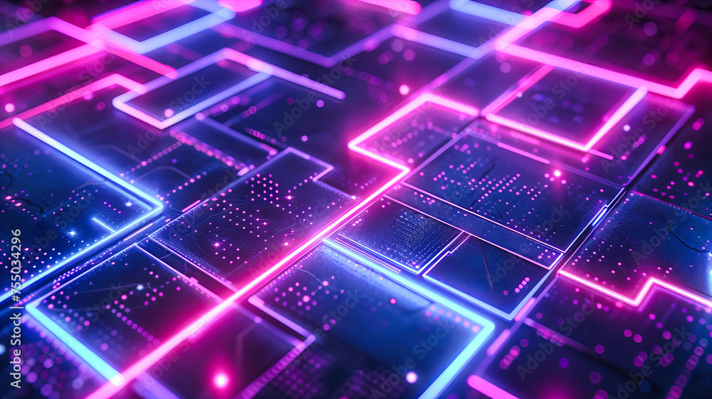 Close-up of Computer Processor Chip, Digital Technology and Electronics Concept with Blue and Bright Lines Close-up of Computer Processor Chip, Digital Technology and Electronics Concept with Blue and Bright Lines