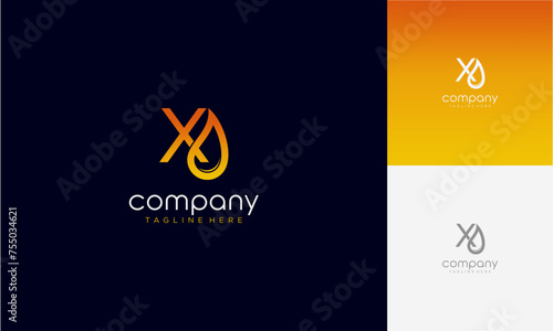 Initial Letter x lowercase gradient colours with Oil and gas logo design letter with oil drop vector logo inside