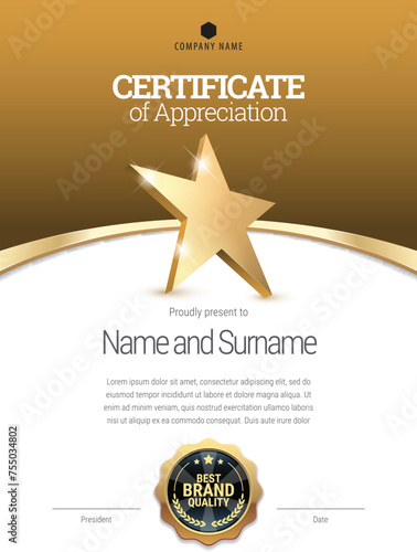 Certificate template. Diploma of modern design or gift certificate. Vector illustration.