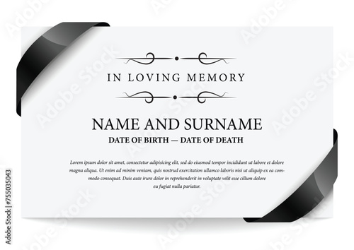Funeral card. In loving memory of those who are forever in our hearts. Elegant design. Vector illustration.