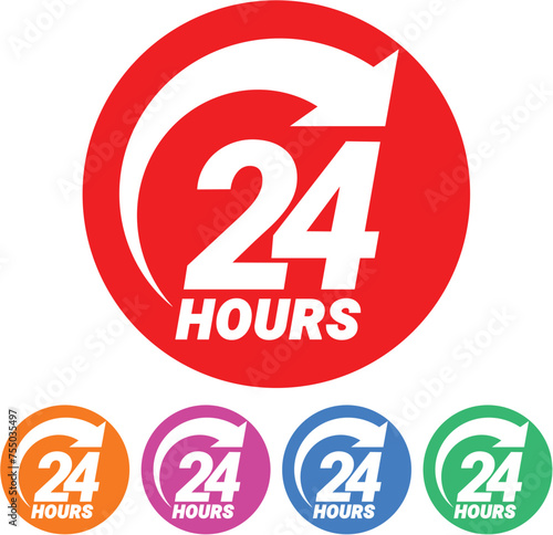 24 hours order execution or delivery service icons. commercial support. Vector illustration