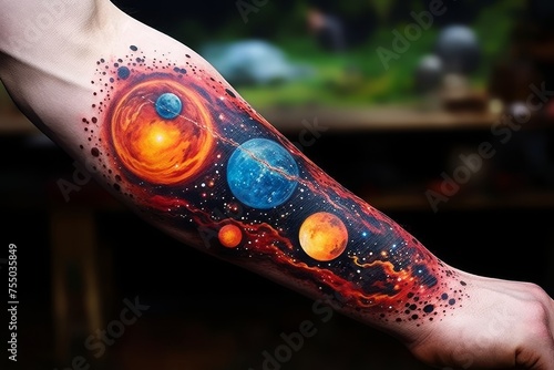 Nature and celestial elements tattoo design signifying the balance of earthly and cosmic forces